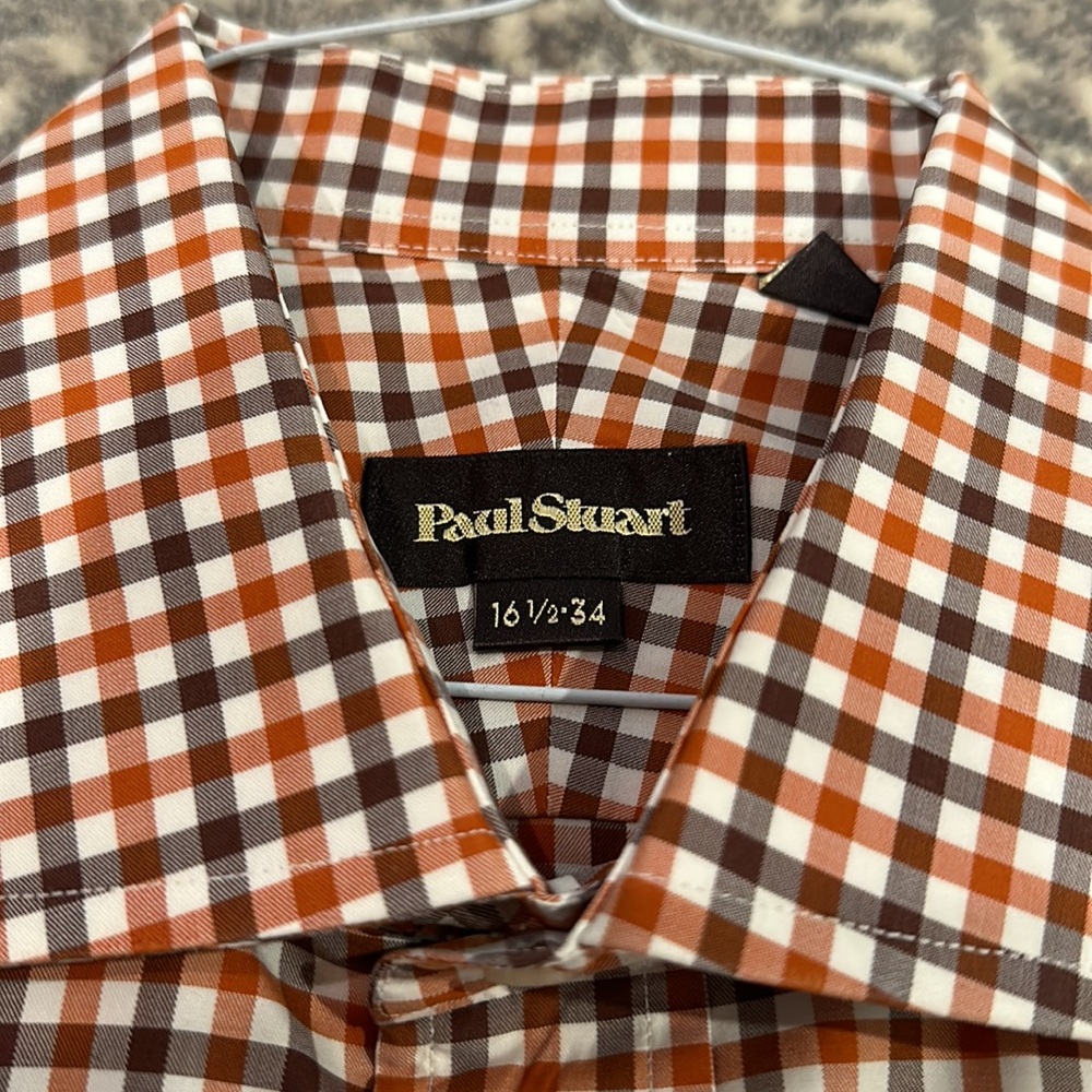 PAUL STUART MENS CHECKED SHIRT 16 1/2 X 34
